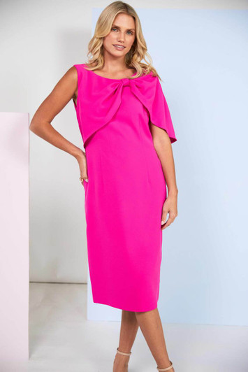 Kate Cooper KCS26155 Plain dress with pleated bow cape Hot Pink (49)