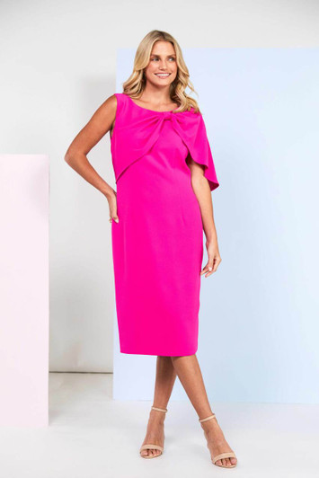 Kate Cooper KCS26155 Plain dress with pleated bow cape Hot Pink (49)