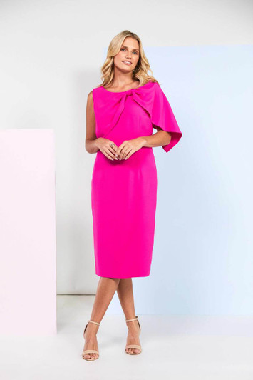 Kate Cooper KCS26155 Plain dress with pleated bow cape Hot Pink (49)