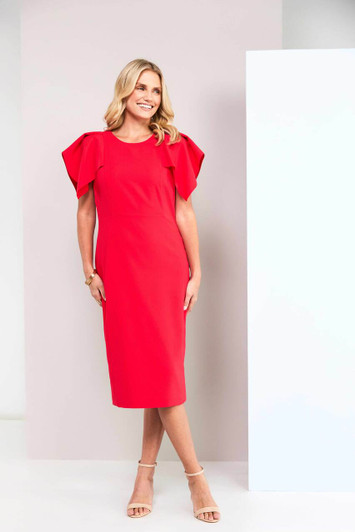 Kate Cooper KCS26159 Dress with box pleated frill effect sleeve  Poppy Red (42)