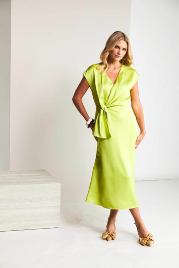 Kate Cooper KCS26154 Wrap bust dress with frill at side Lime (58)