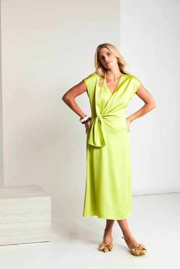 Kate Cooper KCS26154 Wrap bust dress with frill at side Lime (58)
