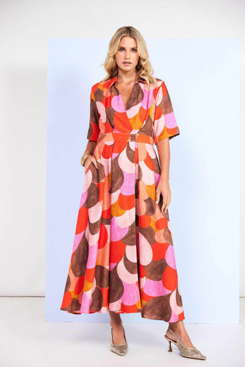 Kate Cooper KCS26129 Polka dot colour mix mock wrap dress with button waist Strawberry Cream (43)