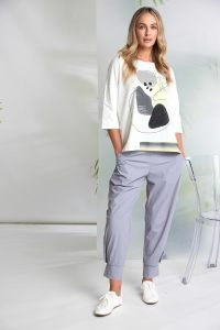 NAYA NAS26124 Placement print top with contrast hempanel at front  White/lemon 137