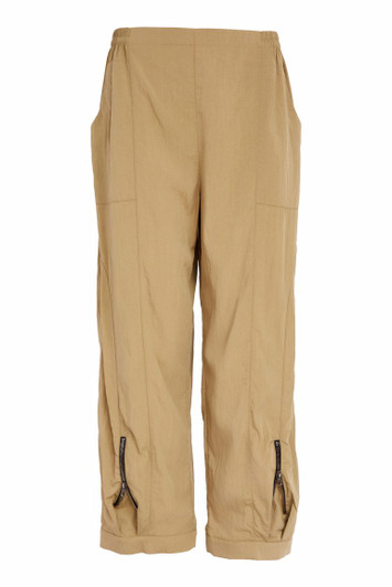 NAYA NAS26222 Pull up trouser with zip detail at cuff hem Tan 75