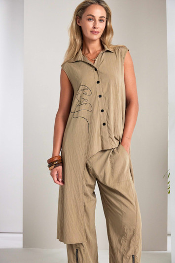 NAYA NAS26218 Placement print top with long side panels Tan 75