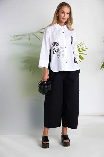 NAYA NAS26256 Placement print shirt with stripped sections White/Black  109