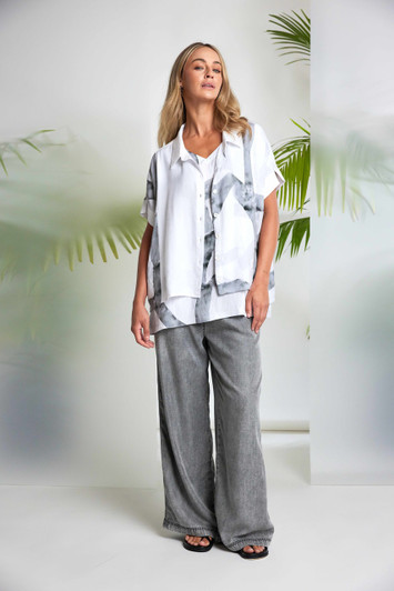 NAYA NAS26315 Marbled ribbon print shirt  White/Granite 182