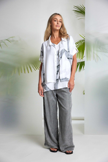 NAYA NAS26315 Marbled ribbon print shirt  White/Granite 182