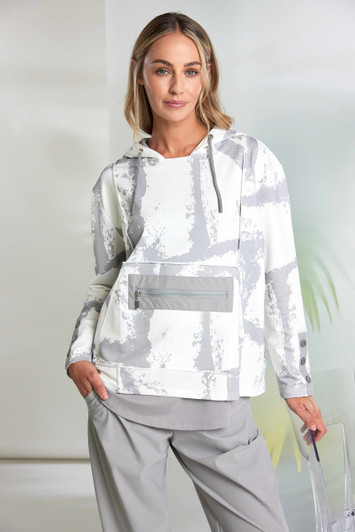 NAYA NAS26247 Grapic print hooded top with zip pocket Off White/Taupe 171