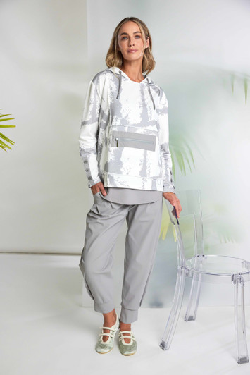 NAYA NAS26247 Grapic print hooded top with zip pocket Off White/Taupe 171