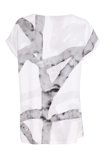 NAYA NAS26314 Marbled ribbon print vee neck top White/Granite 182