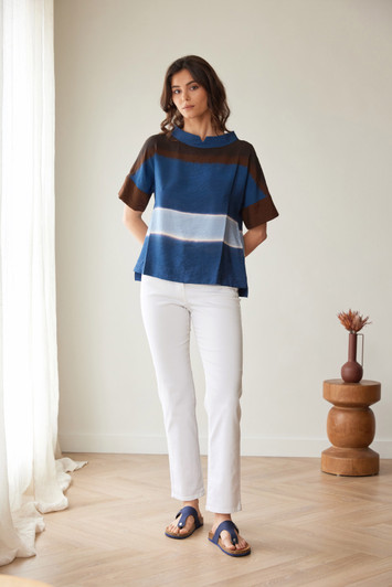 PERUZZI S26206 MULTI STRIPE TOP BLUE/BRN