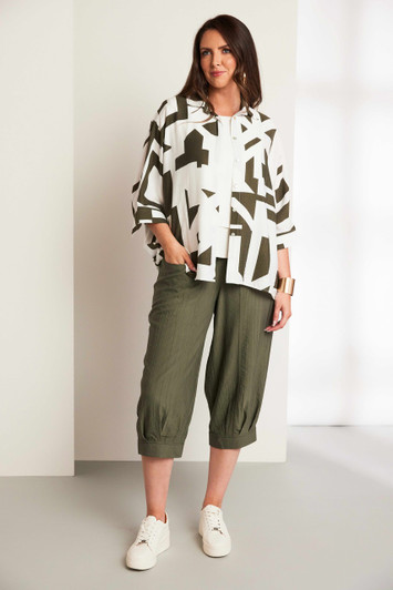 ORA Clothing ORS26143 Grapic print shirt with cuff detail White/Army