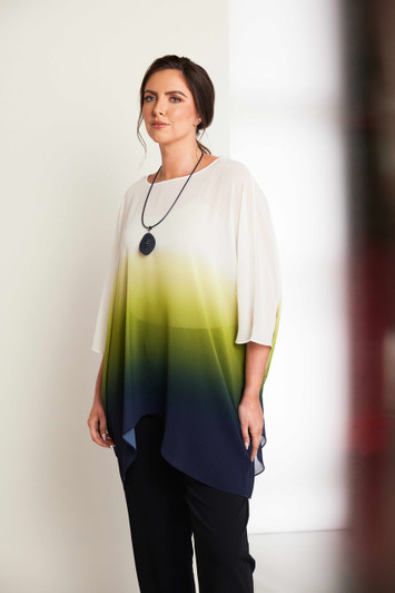 ORA Clothing ORS26132 Tie dyed tunic top with dipped hemline Kiwi