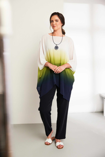 ORA Clothing ORS26132 Tie dyed tunic top with dipped hemline Kiwi