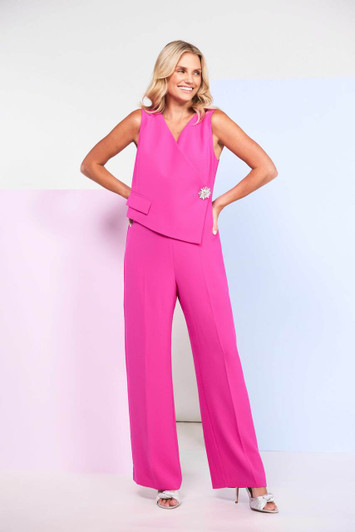 KATE COOPER KCS26148 Jumpsuit with wrap over top and pin closing Hot Pink