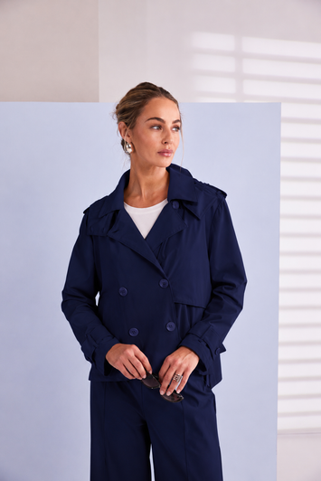NAYA NPA26197 Double-Breasted Hooded Navy Jacket