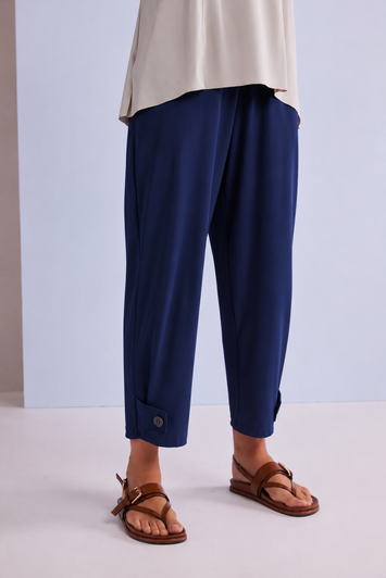 NAYA Slim Leg Trouser with Tab Hem - Navy