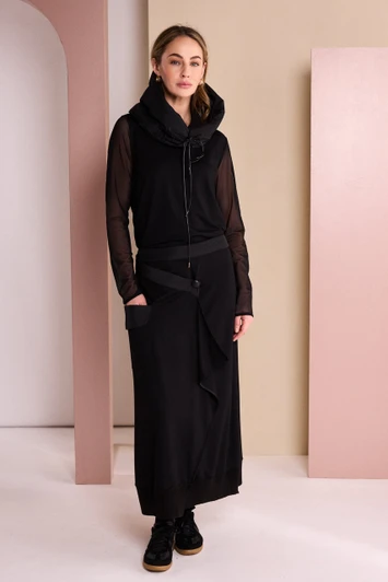 NAYA NAW26106 Jersey Round Neck Top With Mesh Sleeve