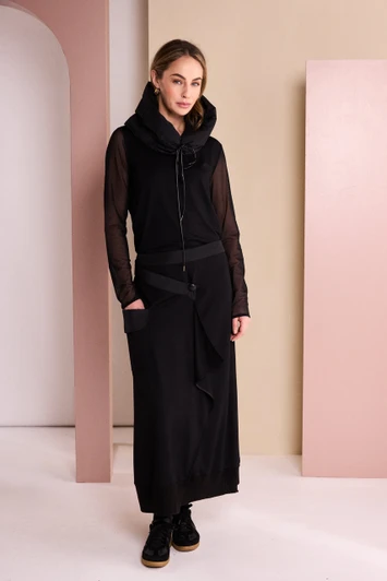 NAYA NAW26106 Jersey Round Neck Top With Mesh Sleeve