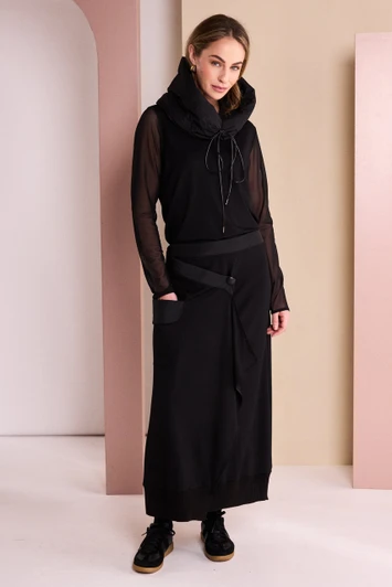 NAYA NAW26106 Jersey Round Neck Top With Mesh Sleeve