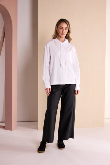 NAYA NAW26110 Bashed Leatherette Look Wide Leg Pull Up Trouser