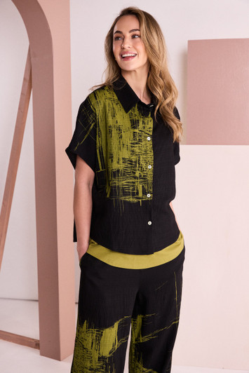 NAYA NAW26242 Placement Scribble Print Pull Up Trouser