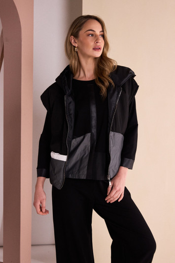NAYA NAW26170 Colour Block Short Hooded Waistcoat With Zip Closing