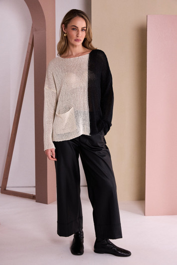 NAYA NAW26296 Wide Leg Leatherette Trouser With Hem Panel