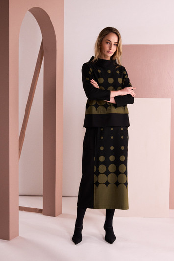 NAYA NAW26266 Spot Border Print Pull Up Skirt
