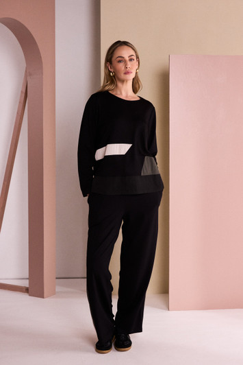 NAYA NAW26152 Round Neck Top With Color Inset Bands