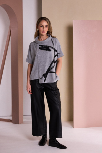 NAYA NAW26204 Brush Stroke Print Square Shape High Neck Top