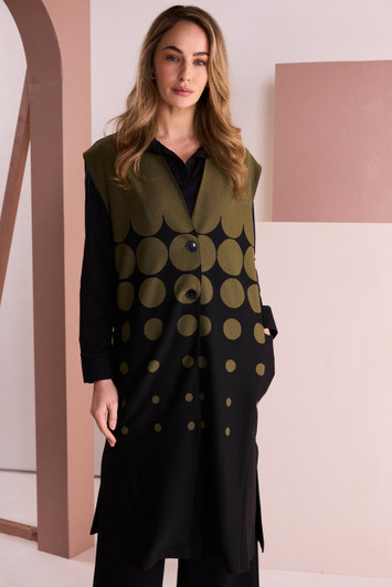 NAYA NAW26267 Spot Border Print Long Line Waistcoat
