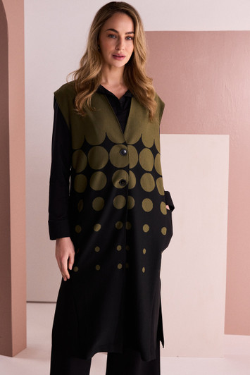 NAYA NAW26267 Spot Border Print Long Line Waistcoat