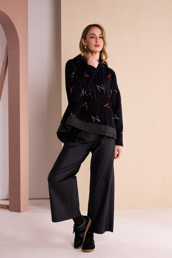 NAYA NAW26231 Print Jaquard Top With Contrast Hood And Hemline