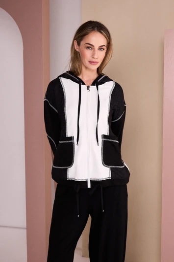 NAYA NAW26168 Two Tone Jacket With Coverseam Stitch Detail
