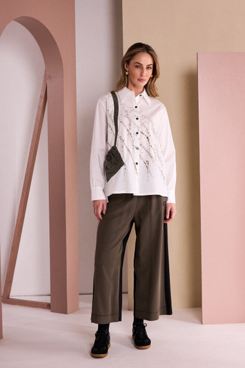 NAYA NAW26262 Specked Placement Print Shirt With Gathered Color Trim