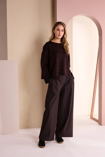 NAYA NAW26316 Round Neck Top With Flocking Stitch Detail