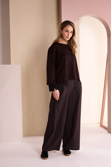 NAYA NAW26316 Round Neck Top With Flocking Stitch Detail