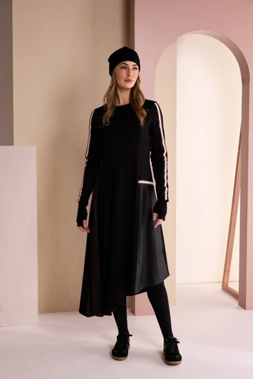 NAYA NAW26314 High Neck Dress With Print Pocket And Metallic Trim