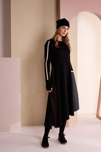 NAYA NAW26314 High Neck Dress With Print Pocket And Metallic Trim