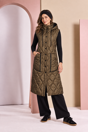 NAYA NAW26353 Long Quilted Waistcoat With Zip Pocket