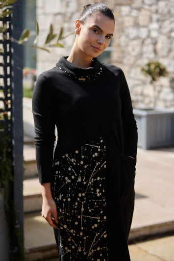 W26138 SPLASH PRINT DRESS BLACK
