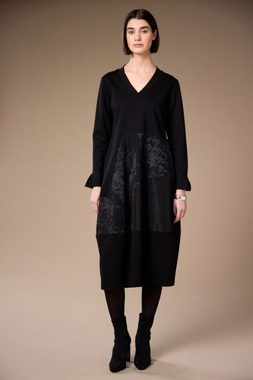 W26501 JACQUARD APPLIQUE DRESS BLACK