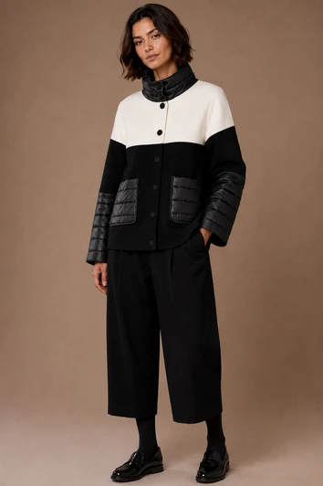 W26603 2 TONE JACKET ECRU/BLACK