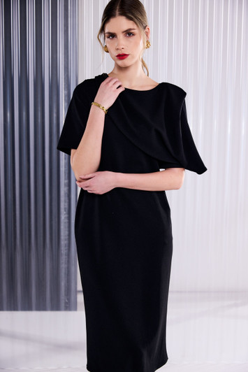 KATE COOPER KCAW26102 Shawl Neckline Dress With Short Sleeve