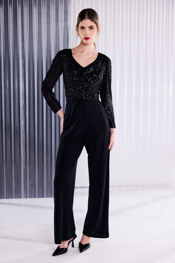 KATE COOPER KCAW26120 Vee Neck Jumpsuit With Beaded Tie Wrap