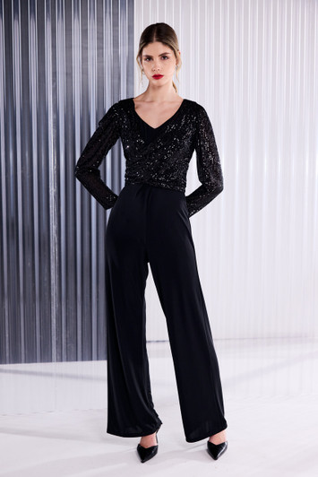 KATE COOPER KCAW26120 Vee Neck Jumpsuit With Beaded Tie Wrap