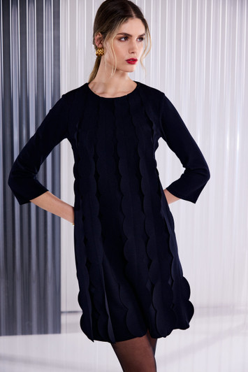 KATE COOPER KCAW26135 Round Neck Dress With Scallop Frill At Front